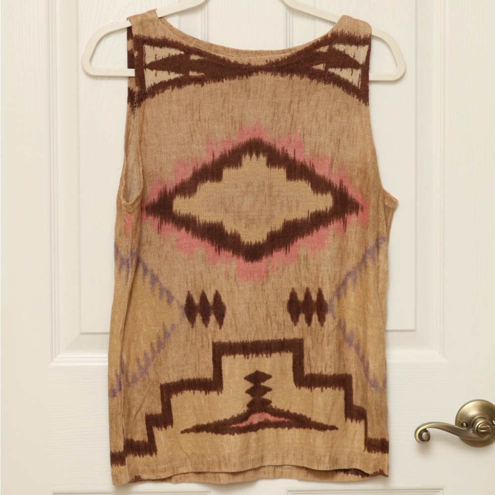 Aztec Pattern Sleeveless Lauren Jens Co. Polo Ralph Lauren Top Brown and Pink